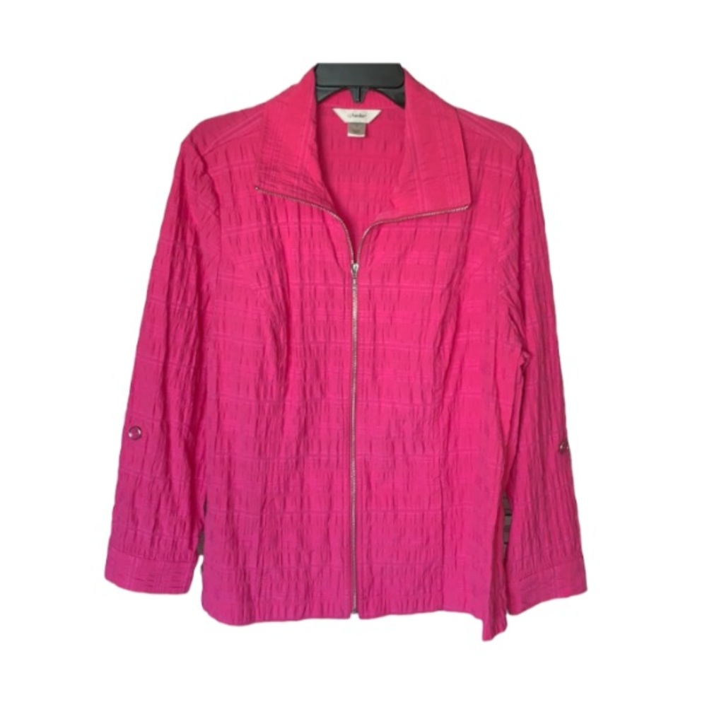 CJ Banks Hot Pink Fuchsia Zip-Up Cotton-Blend Jacket Size 1X